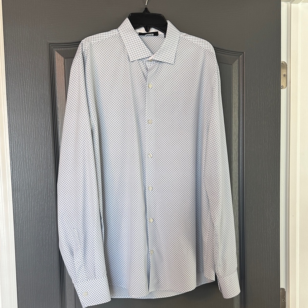 Murano Slim Fit Light Blue Patterned Dress Shirt Large